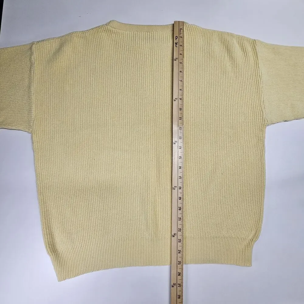 Vintage Lord Jeff Sweater Men's Large Yellow Heavy Cable Knit 100% Cotton USA